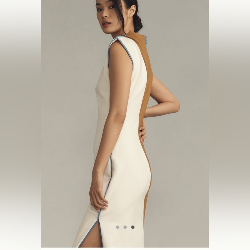 Anthropologie Maeve Midi Dress Muscle Ivory Colorblock Preppy Stretch Sz MP NWT - Picture 3 of 8